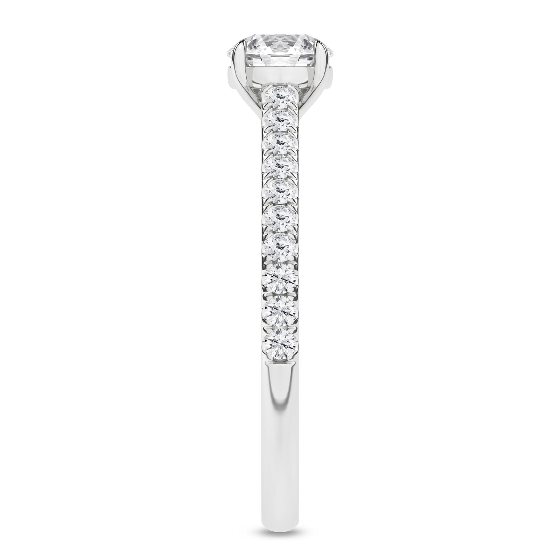 14K White Gold Round Diamond Engagement Ring With Diamond Accents