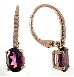 10K Rose Gold Rhodolite Garnet Dangle Earrings