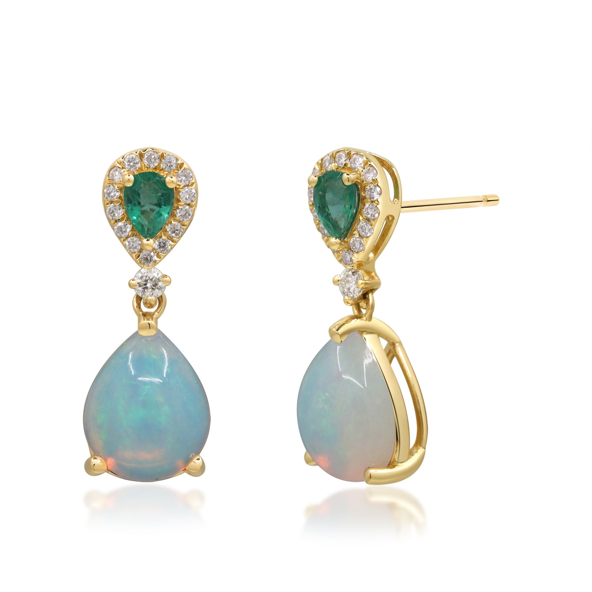 10K Yellow Gold Emerald and Ethiopian Opal Dangle Earrings