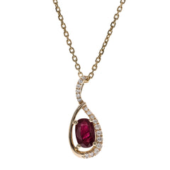 10KYG OVAL RUBY & DIA PEND