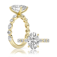 14K Yellow Gold 100-Facet Oval Diamond Engagement Ring with Diamond Accents