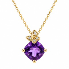 10K Yellow Gold Amethyst Pendant Necklace with Diamond Butterfly Accent