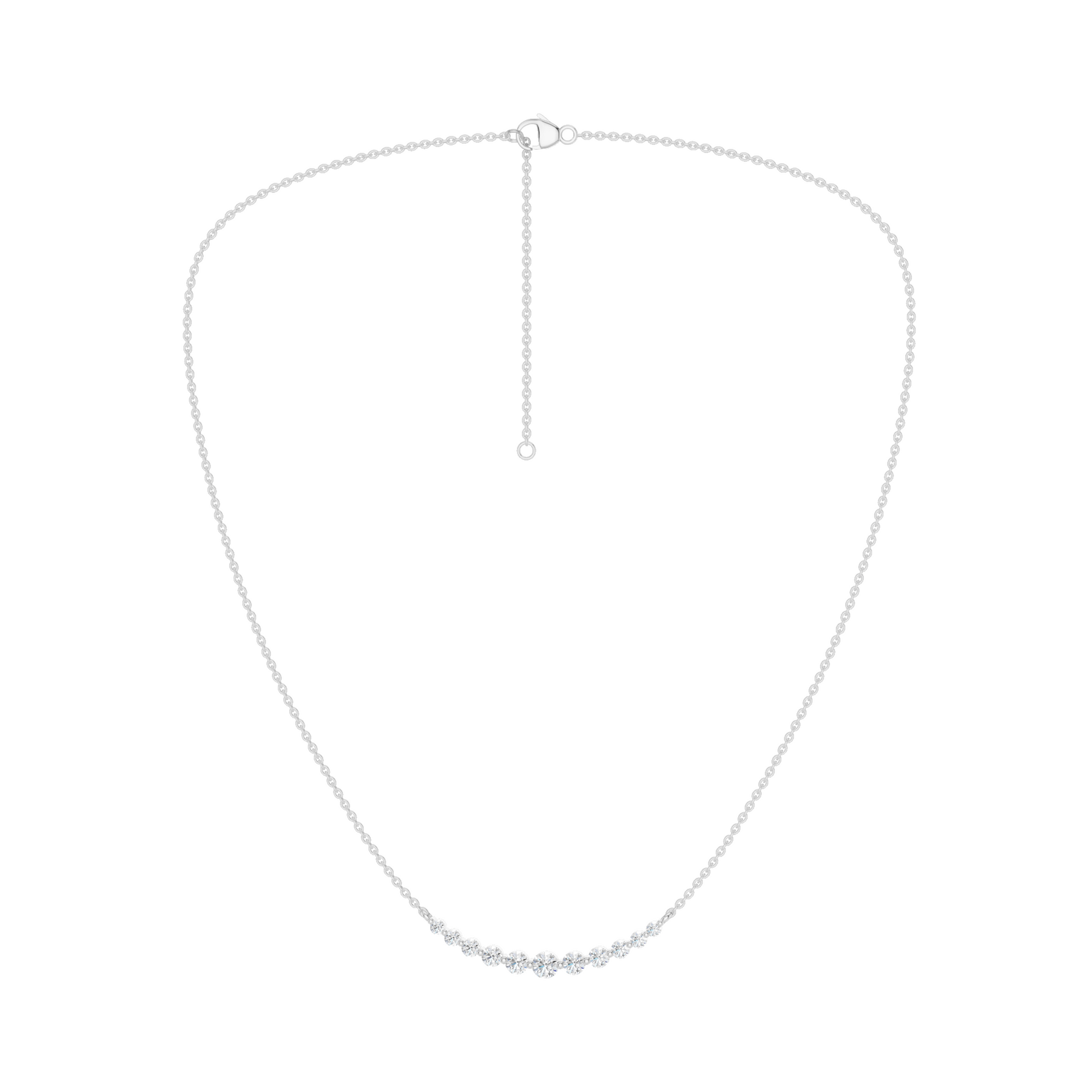 14K White Gold Smiley Graduated Diamond Necklace