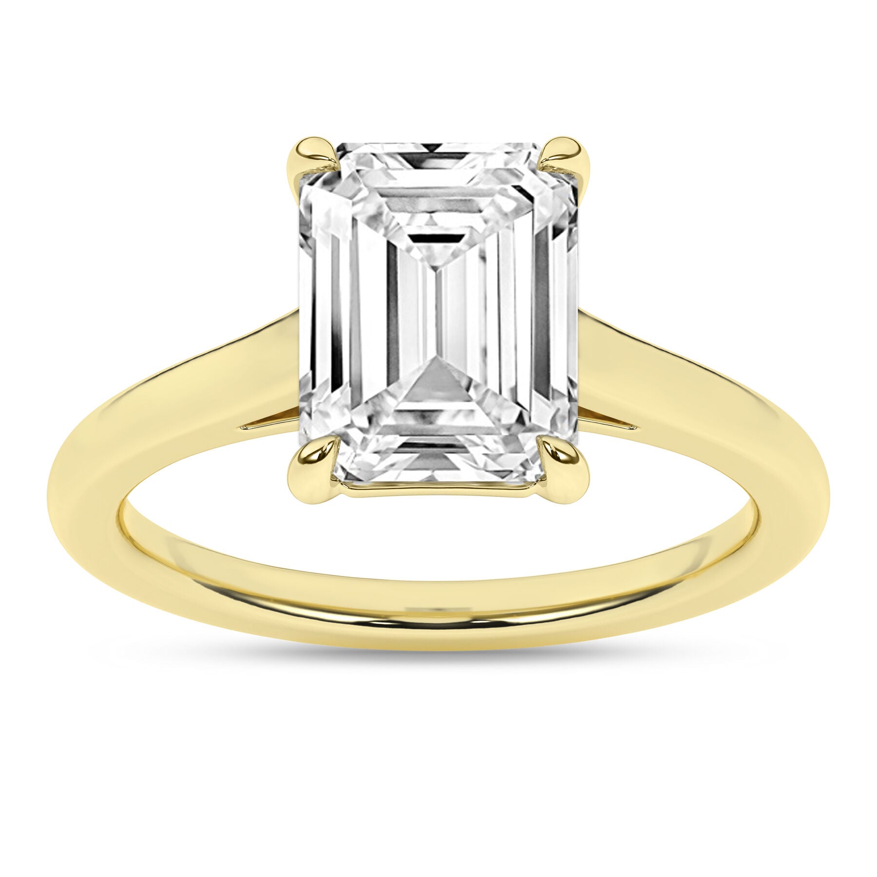 14K Yellow Gold Solitaire Emerald Cut Engagement Ring