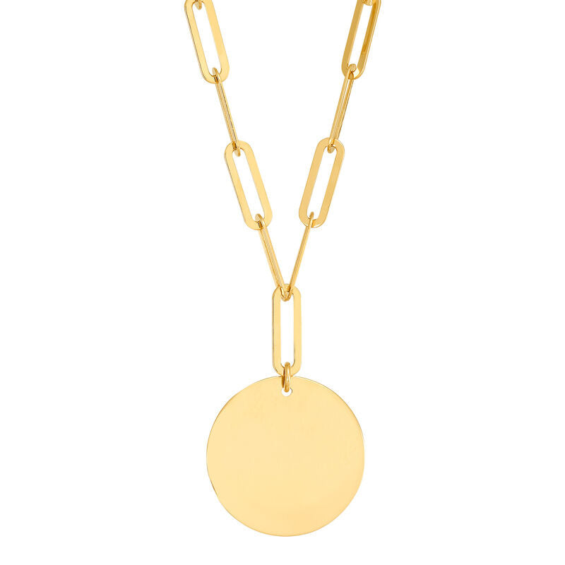 14KYG POLISHED DISC ON PAPERCLIP CHAIN