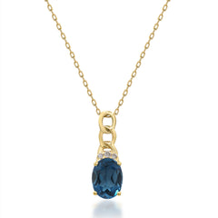 14K Yellow Gold Oval London Blue Topaz Pendant