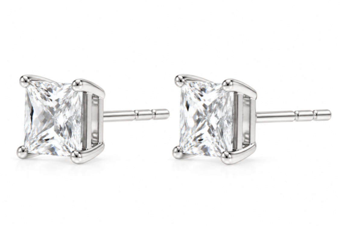 14K White Gold 1.0CTTW Lab-Grown Princess-Cut Diamond Stud Earrings