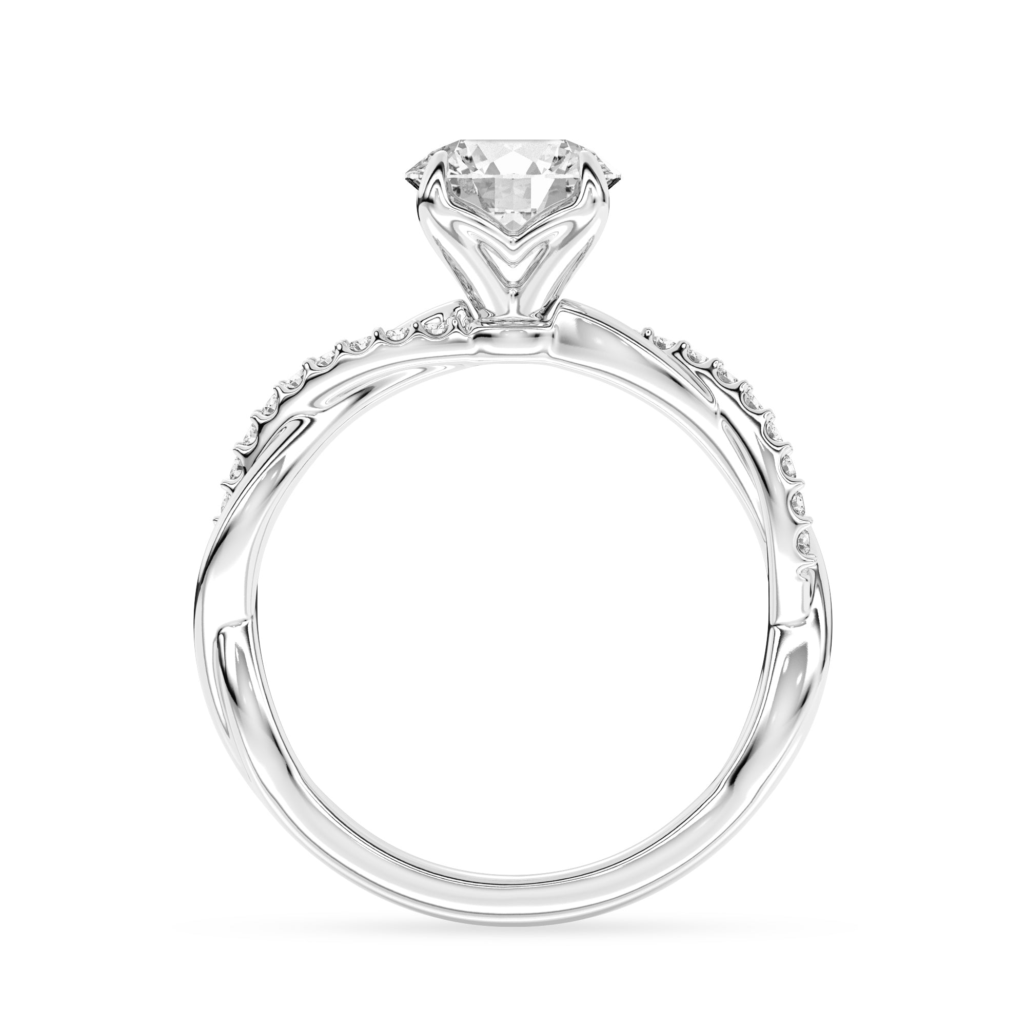 100-Facet Round Lab Grown 1.51ct Lab Grown Diamond Engagement Ring in White Gold  featuring a Diamond Accent Twist Band