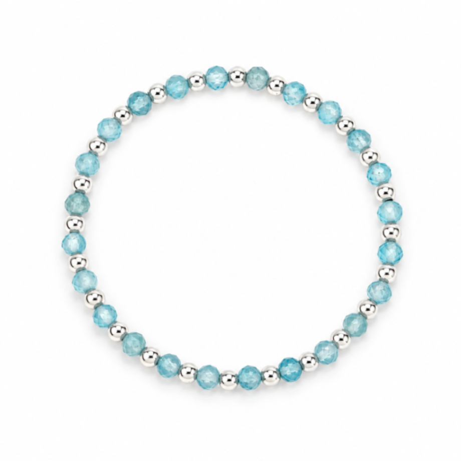 Blue Topaz & Sterling Silver Harmony Gemstone Bead Bracelet - 4MM