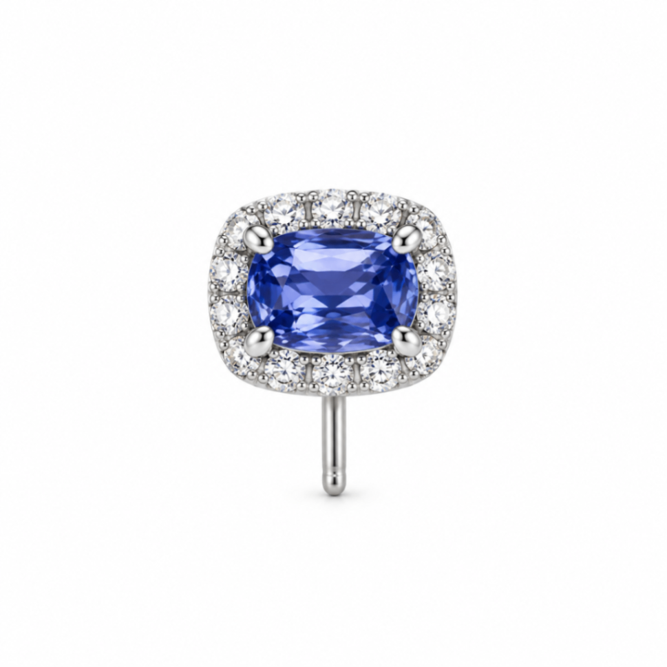 18K White Gold Tanzanite Studs with a Diamond Halo