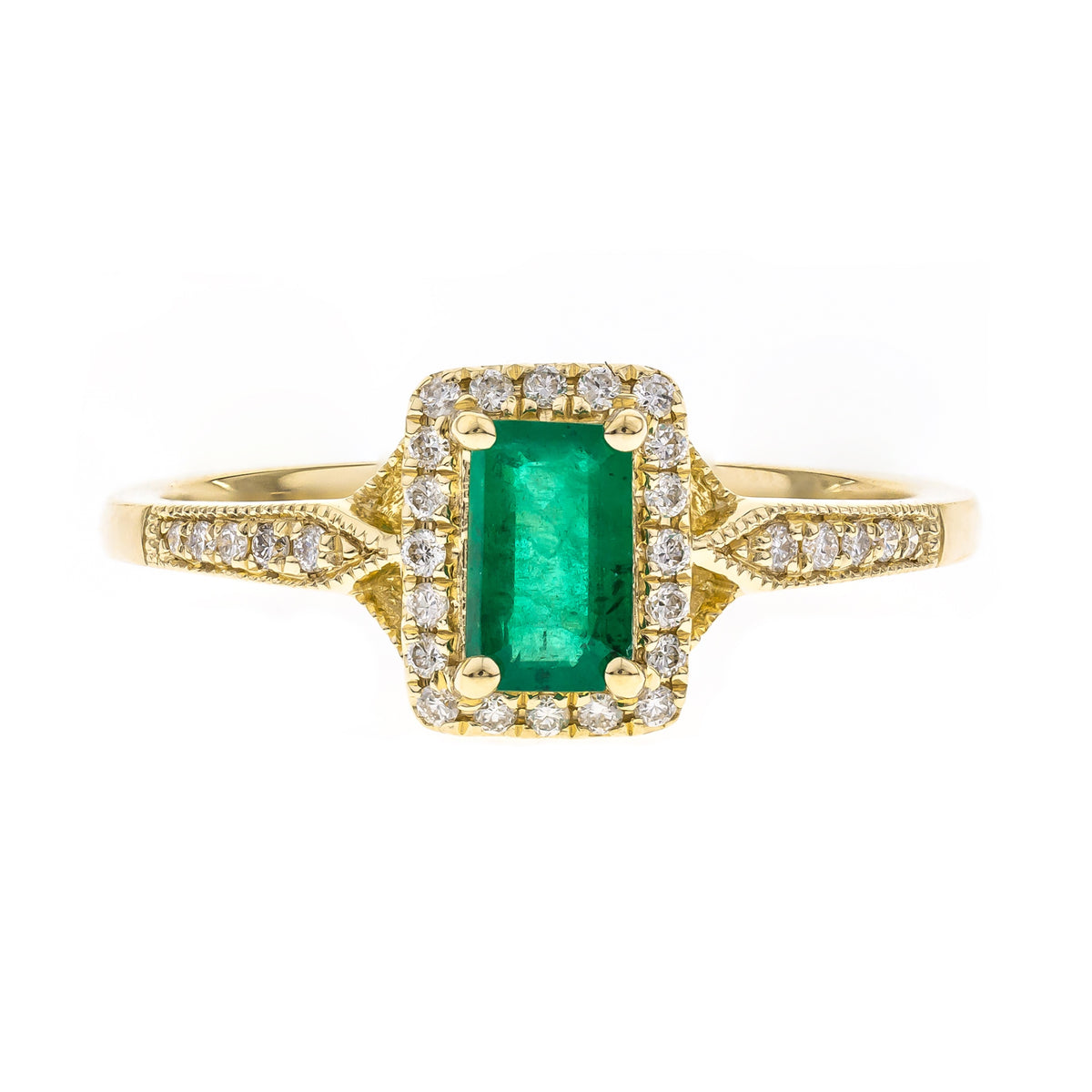10K Yellow Gold Emerald & Diamond Halo Ring