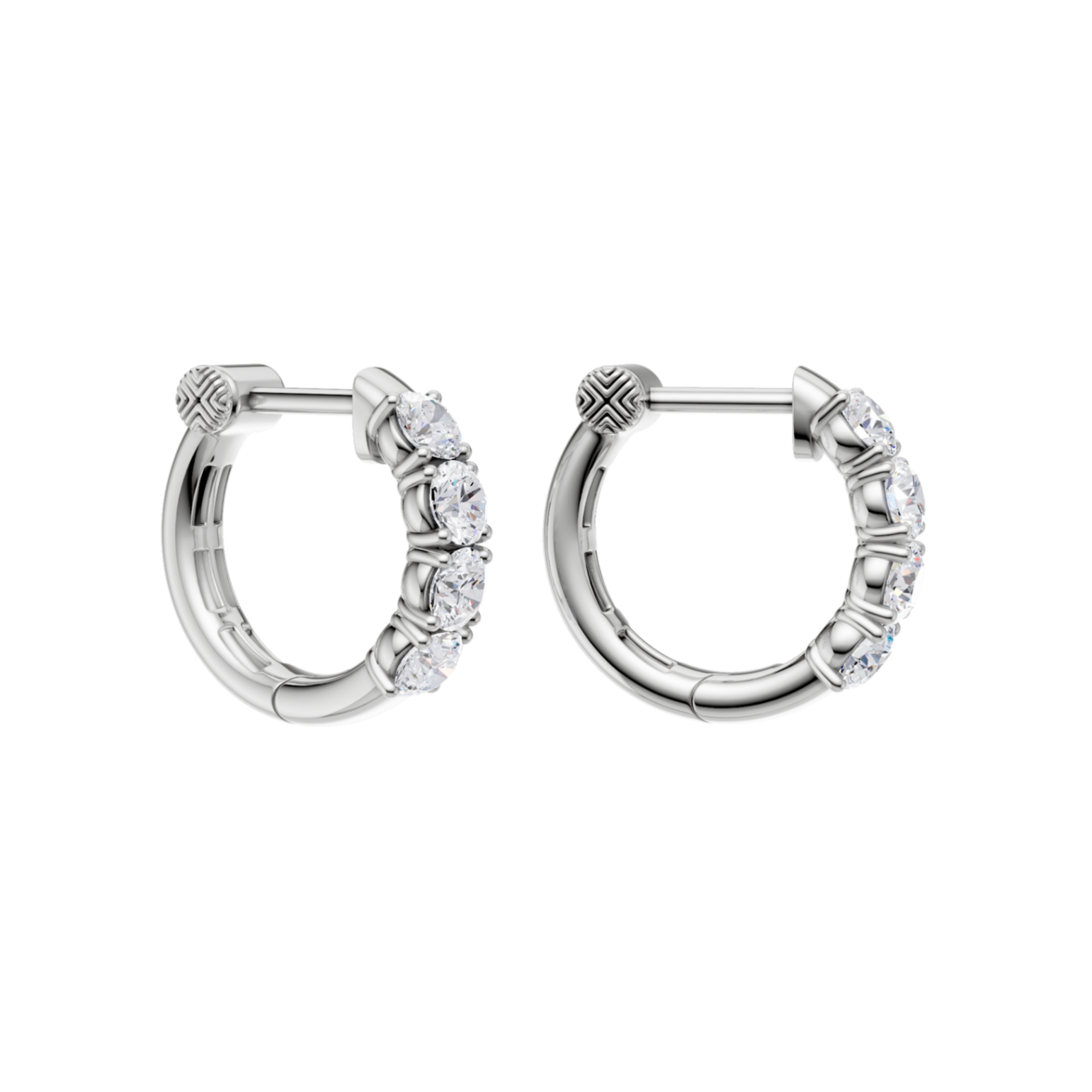 14K White Gold Semi Eternity Huggies Hoop Earrings