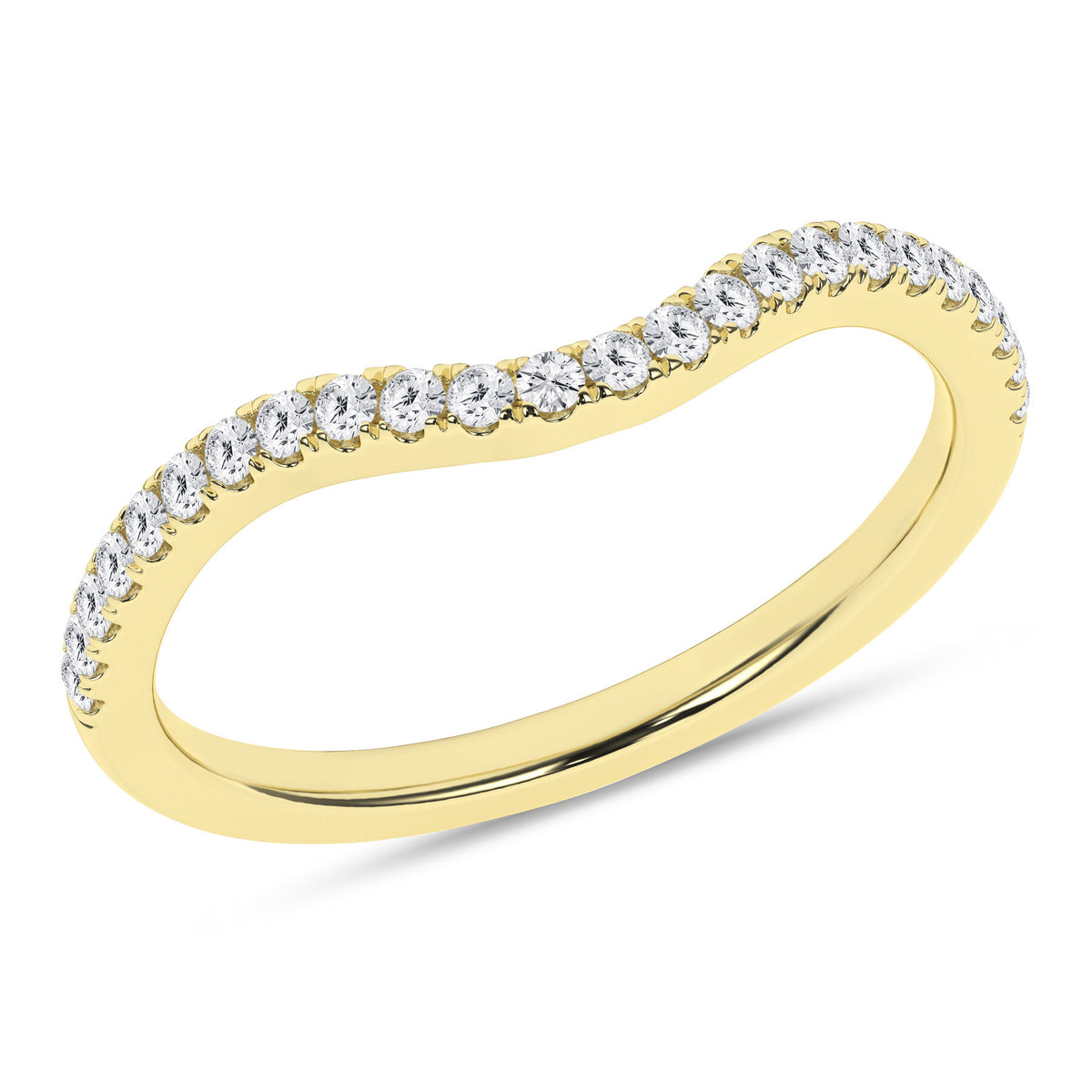 14K Yellow Gold Curved Diamond Wedding Band