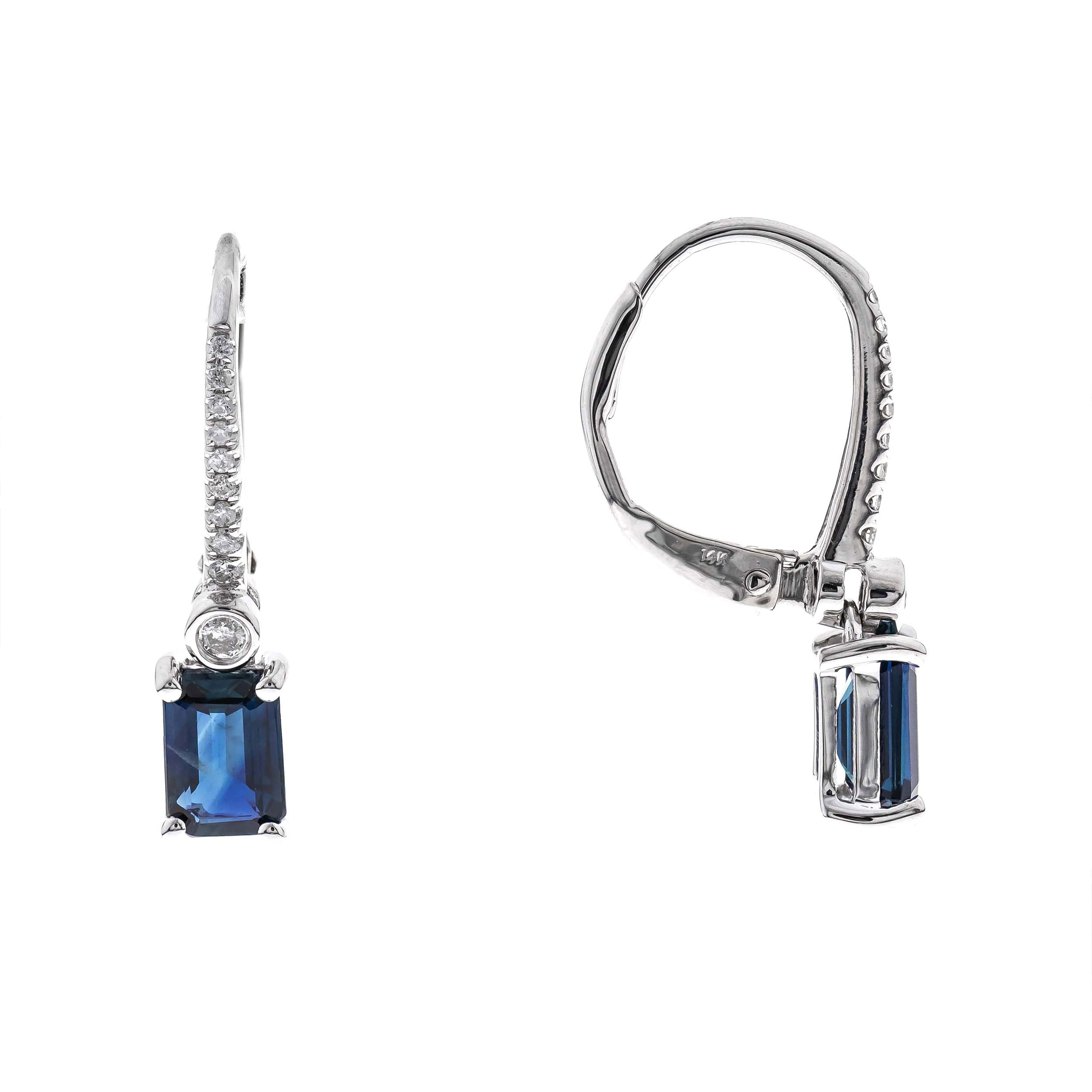 10K White Gold Sapphire and Diamond Drop Earrings