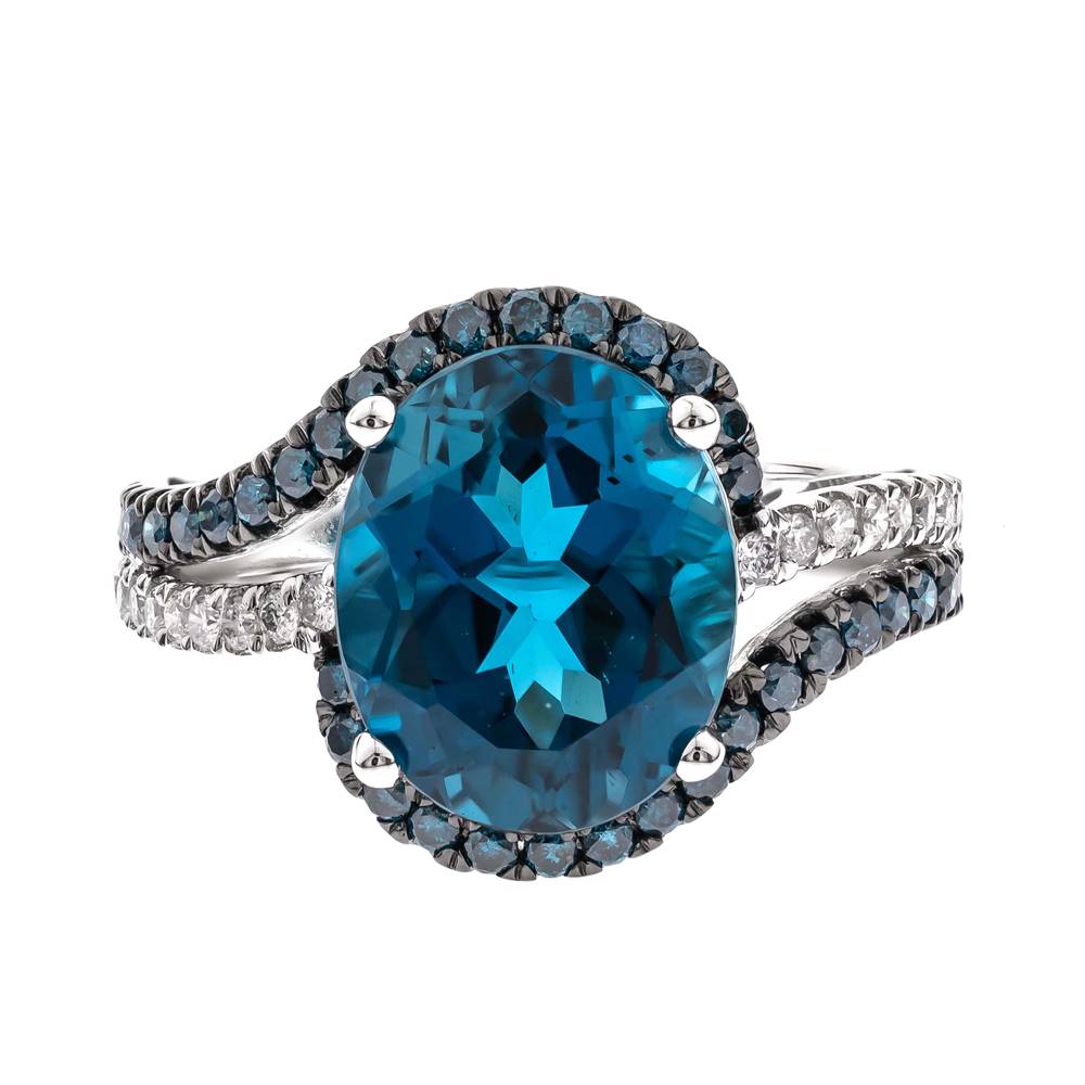 10KWG LOND BLUE TOPAZ & DIA RING