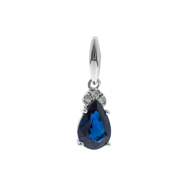 14K White Gold Sapphire and Diamond Pendant