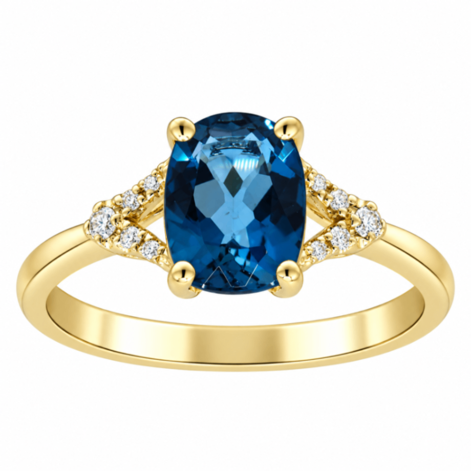 10K Yellow Gold London Blue Topaz Ring With Diamond Accents