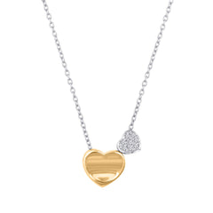 SS W/GOLD PLATE DBL HEART LAB DIA PEND D=.07CTTTW