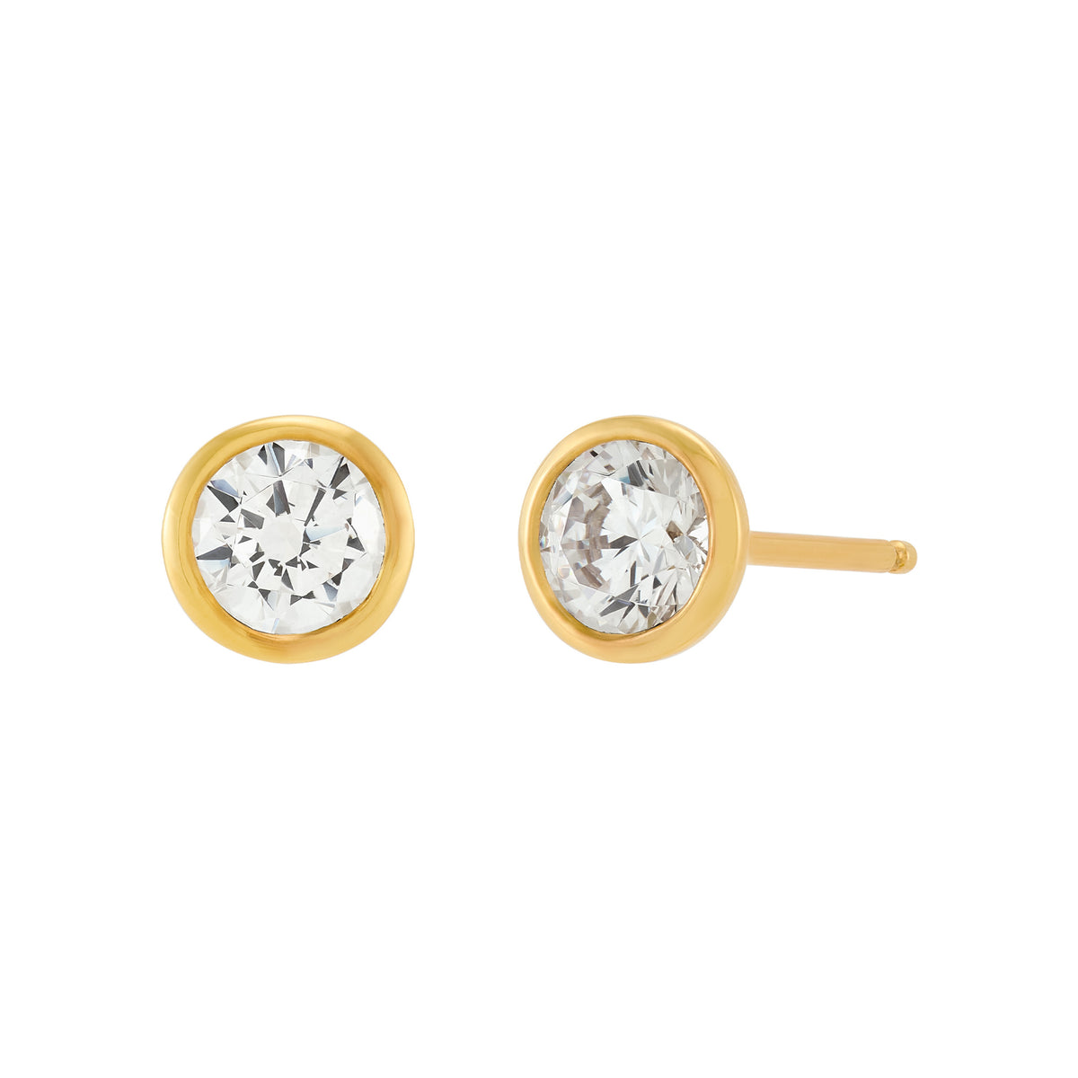 14K Yellow Gold Lab-Grown 1ct Round Diamond Bezel Stud Earrings