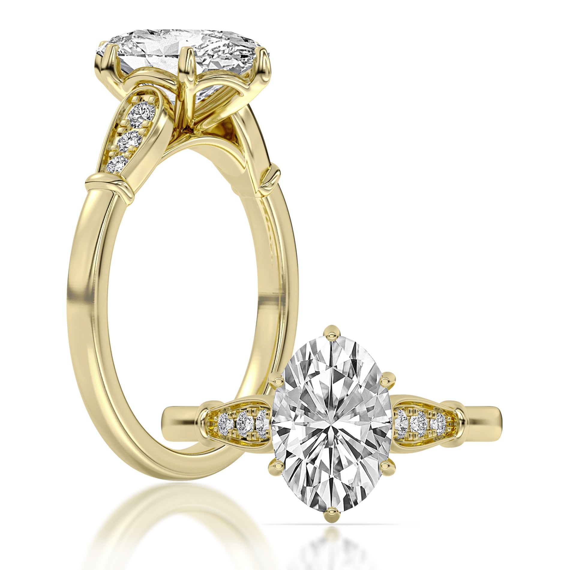 14K Yellow Gold Oval Diamond Engagement Ring Featuring Diamond Accents