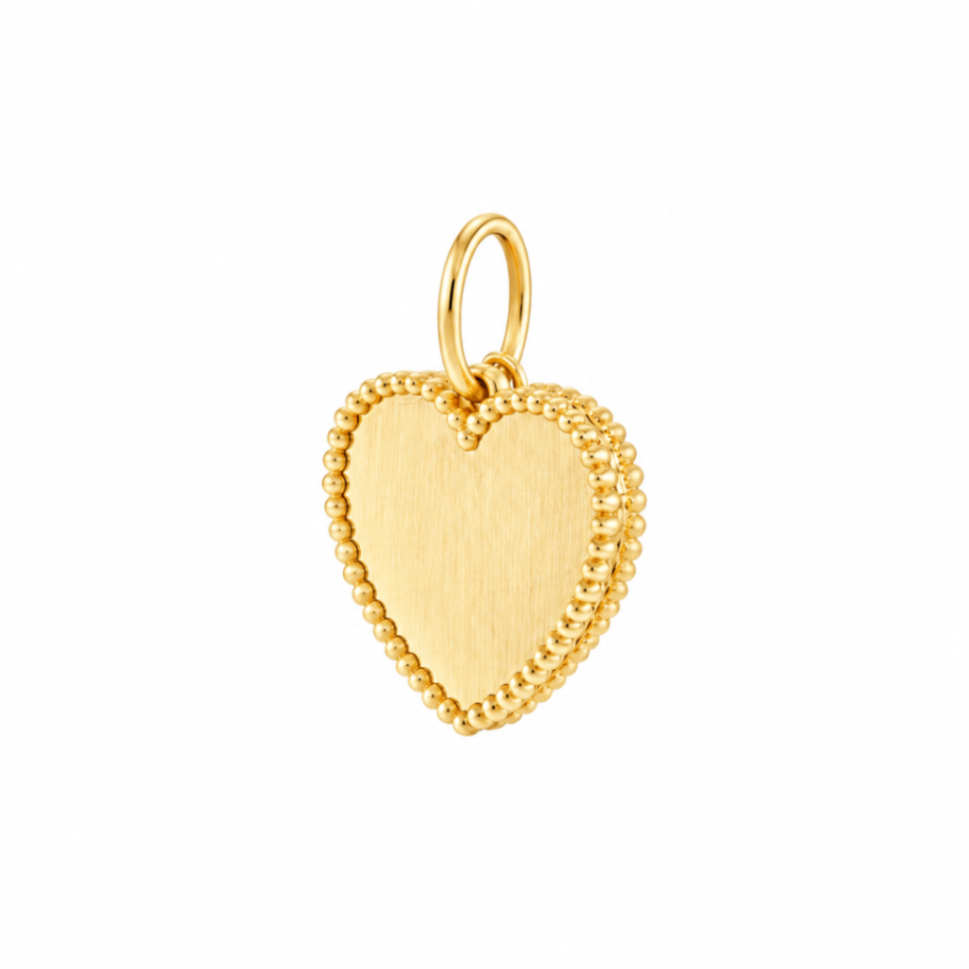 14K Yellow Gold Solid Beaded Heart Pendant