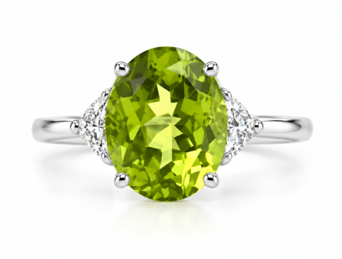 10K White Gold Peridot and Diamond Ring