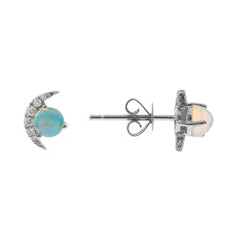 10K White Gold Crescent Moon Ethiopian Opal Earrings