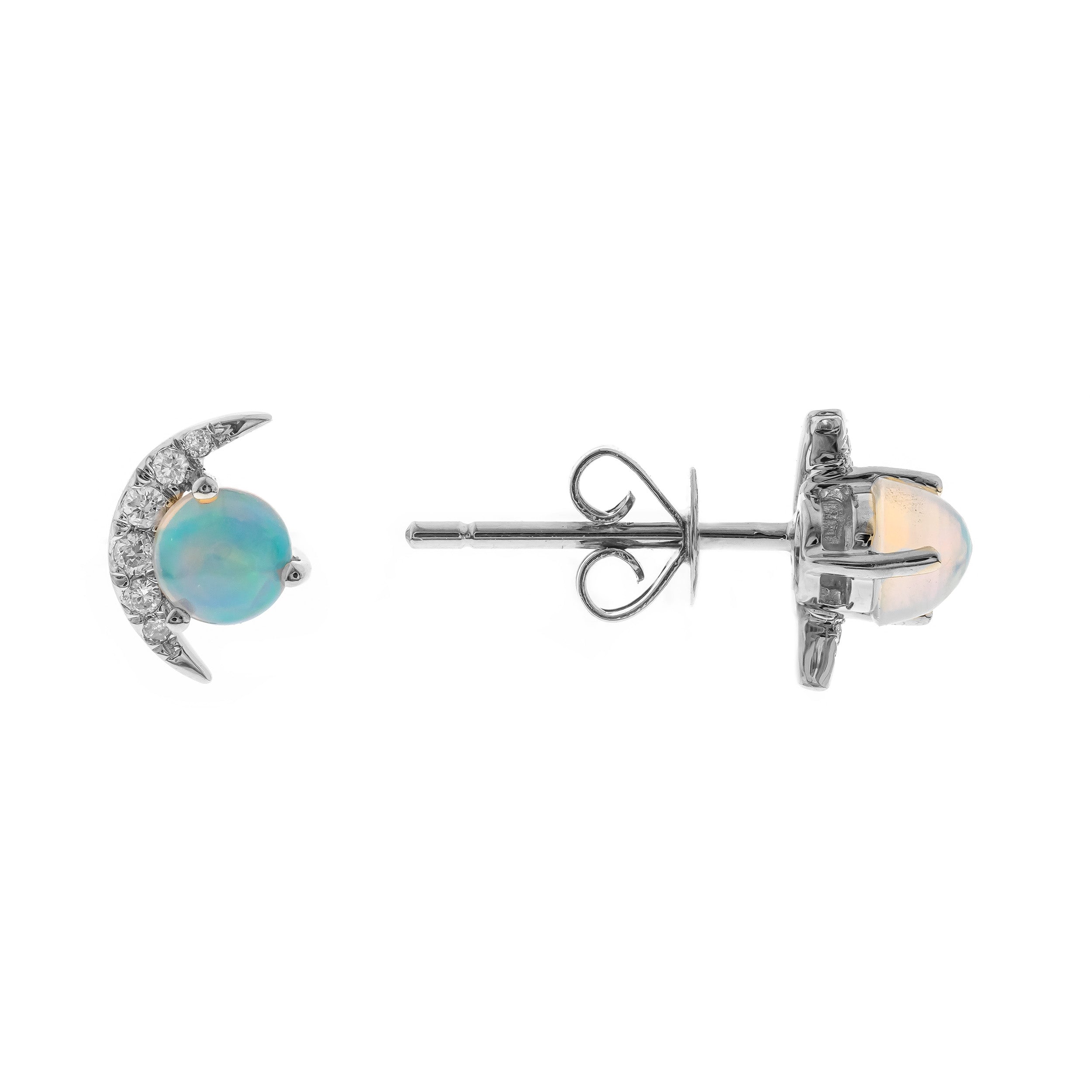 10K White Gold Crescent Moon Ethiopian Opal Earrings