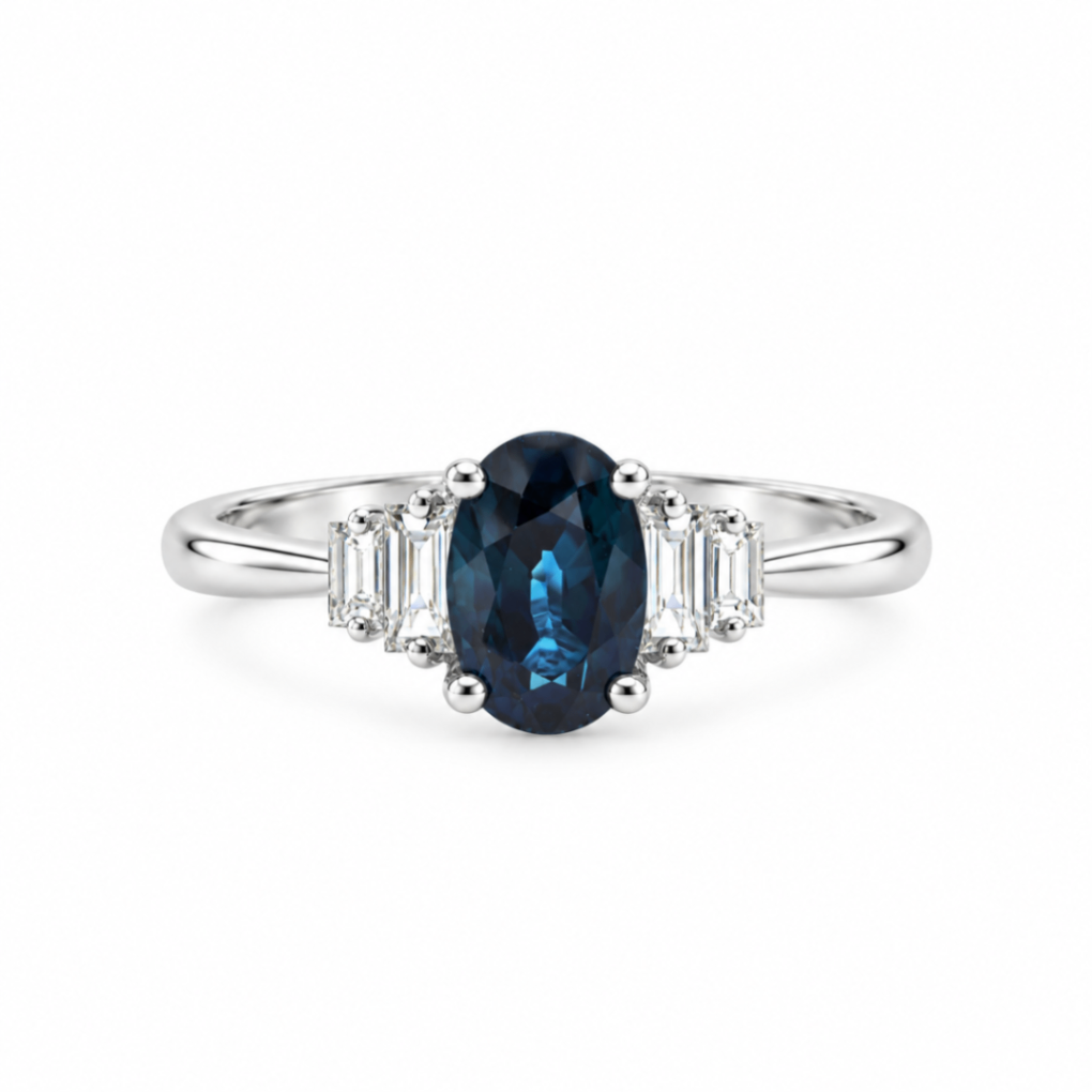 10K White Gold Sapphire & Diamond Ring