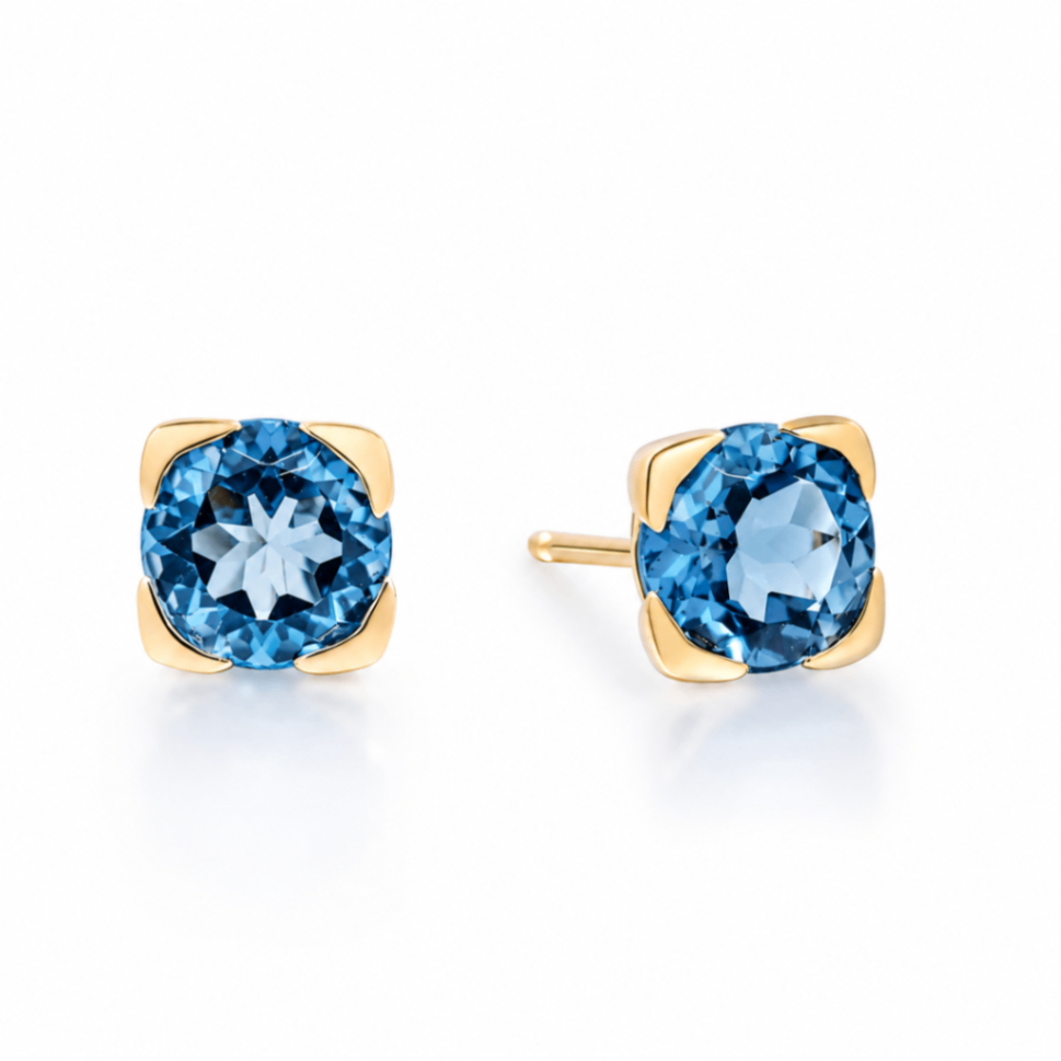 10K Yellow Gold London Blue Topaz Stud Earrings