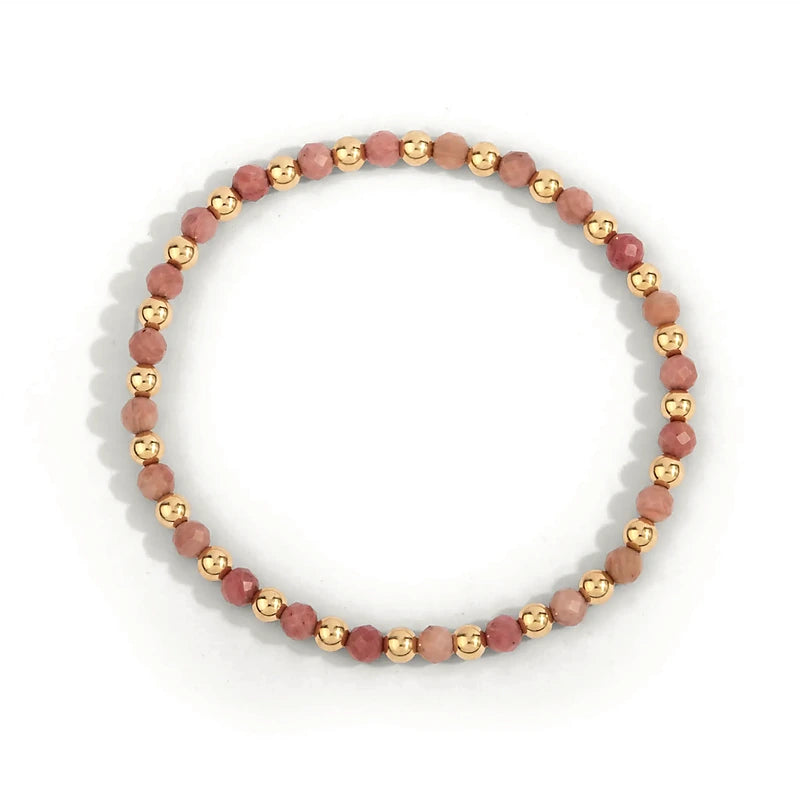 Rhodonite & 14kt Gold Filled Harmony Gemstone Bead Bracelet - 4MM