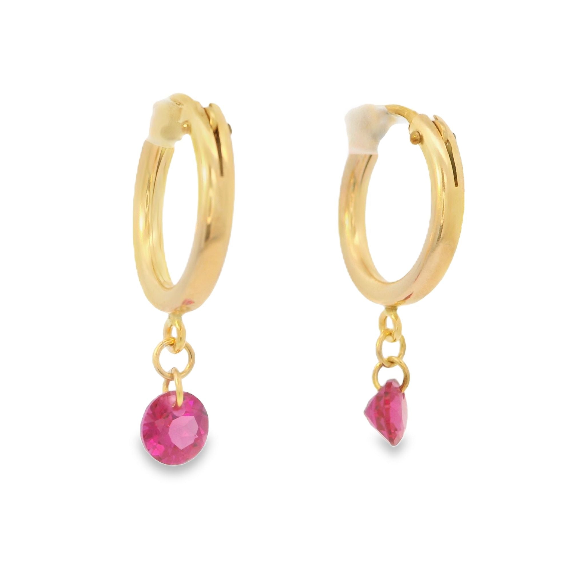 Gf Small Chunky Hoops W/Lab Created Ruby Gemstone Drop