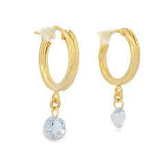 Gf Small Chunky Hoops W/Aquamarine Gemstone Drop
