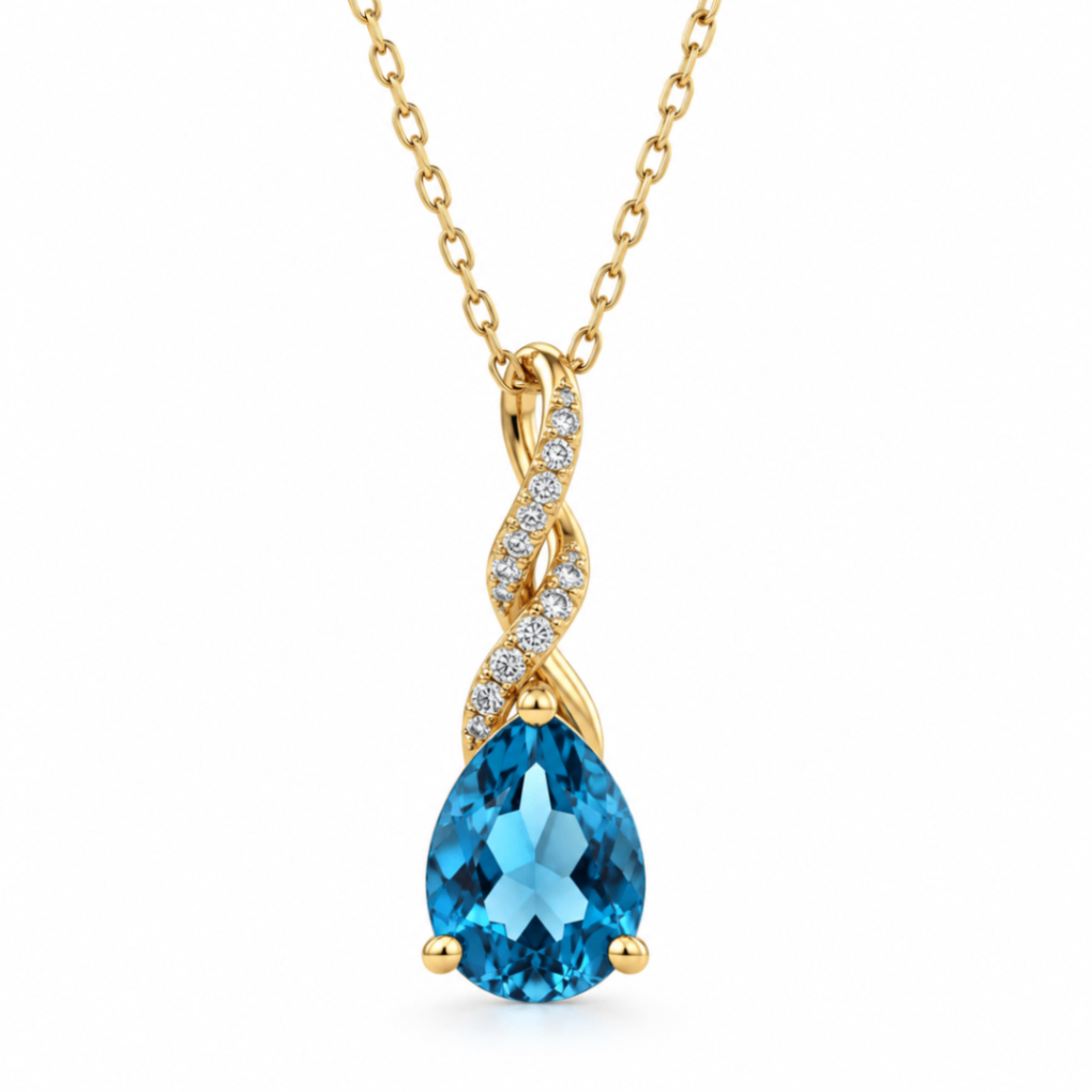 10K Yellow Gold London Blue Topaz & Diamond Pendant