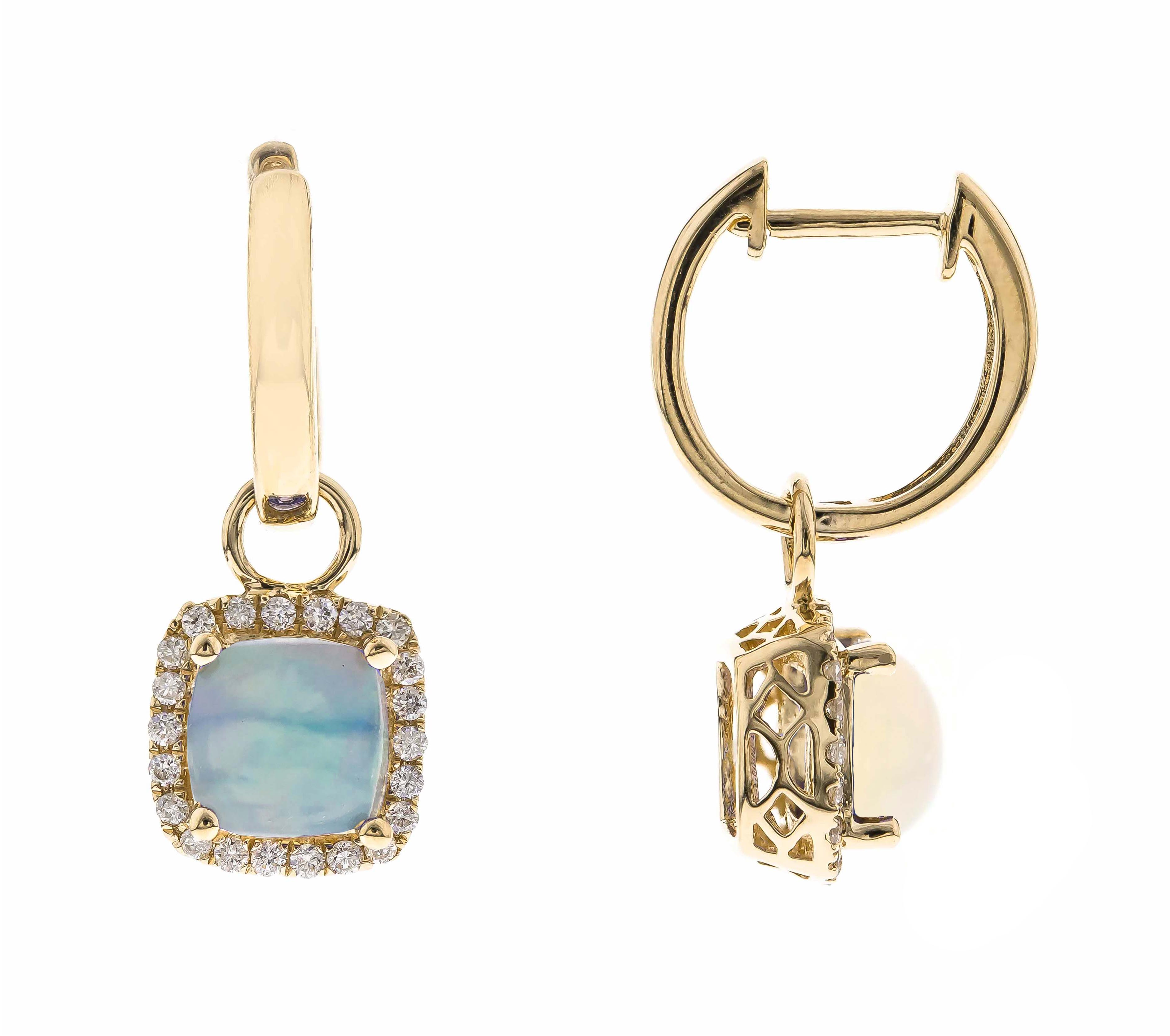 10K Yellow Gold Ethiopian Opal and Diamond Dangle Earrings