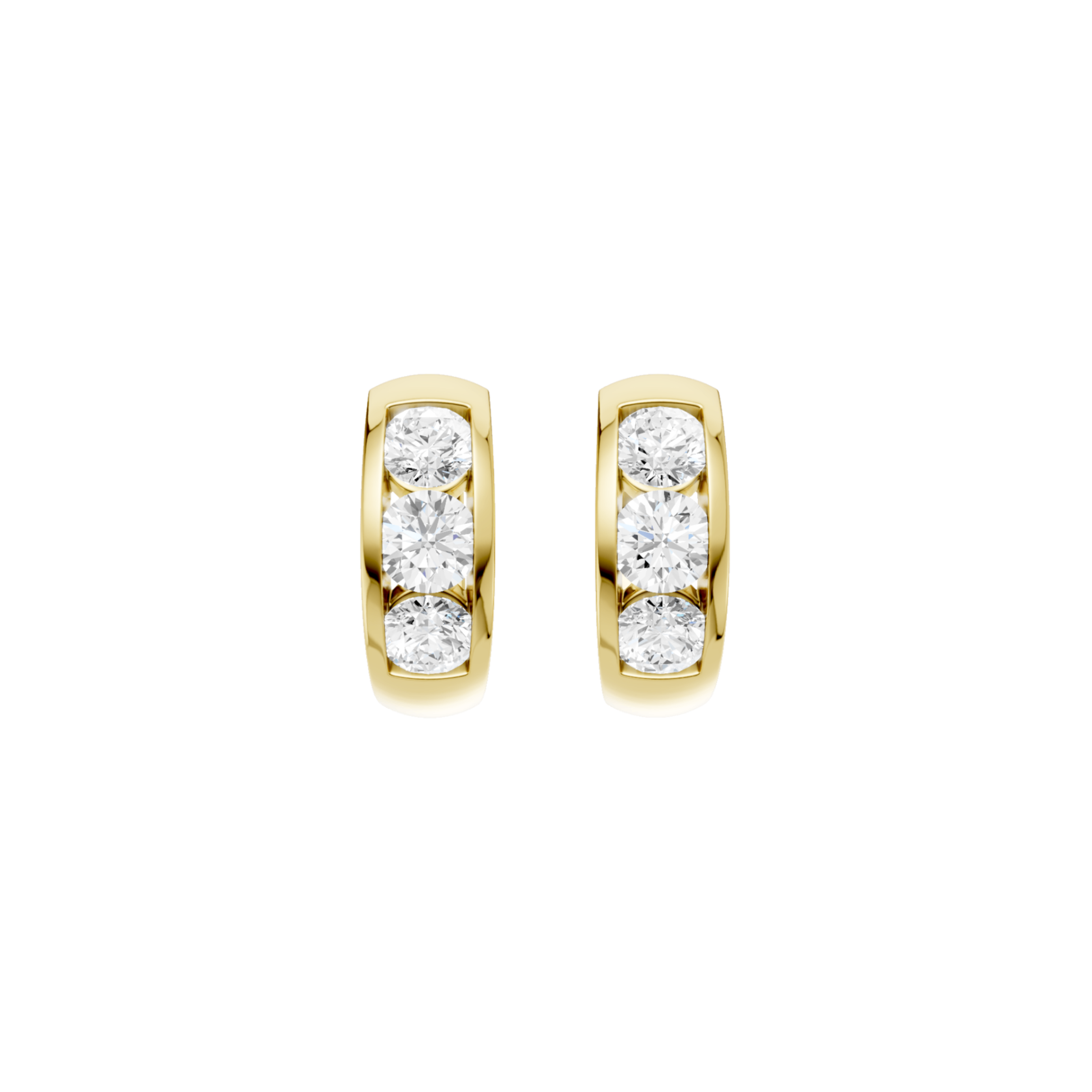 14K Yellow Gold Channel Set Huggies Hoop Earrings