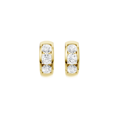 14K Yellow Gold Channel Set Huggies Hoop Earrings