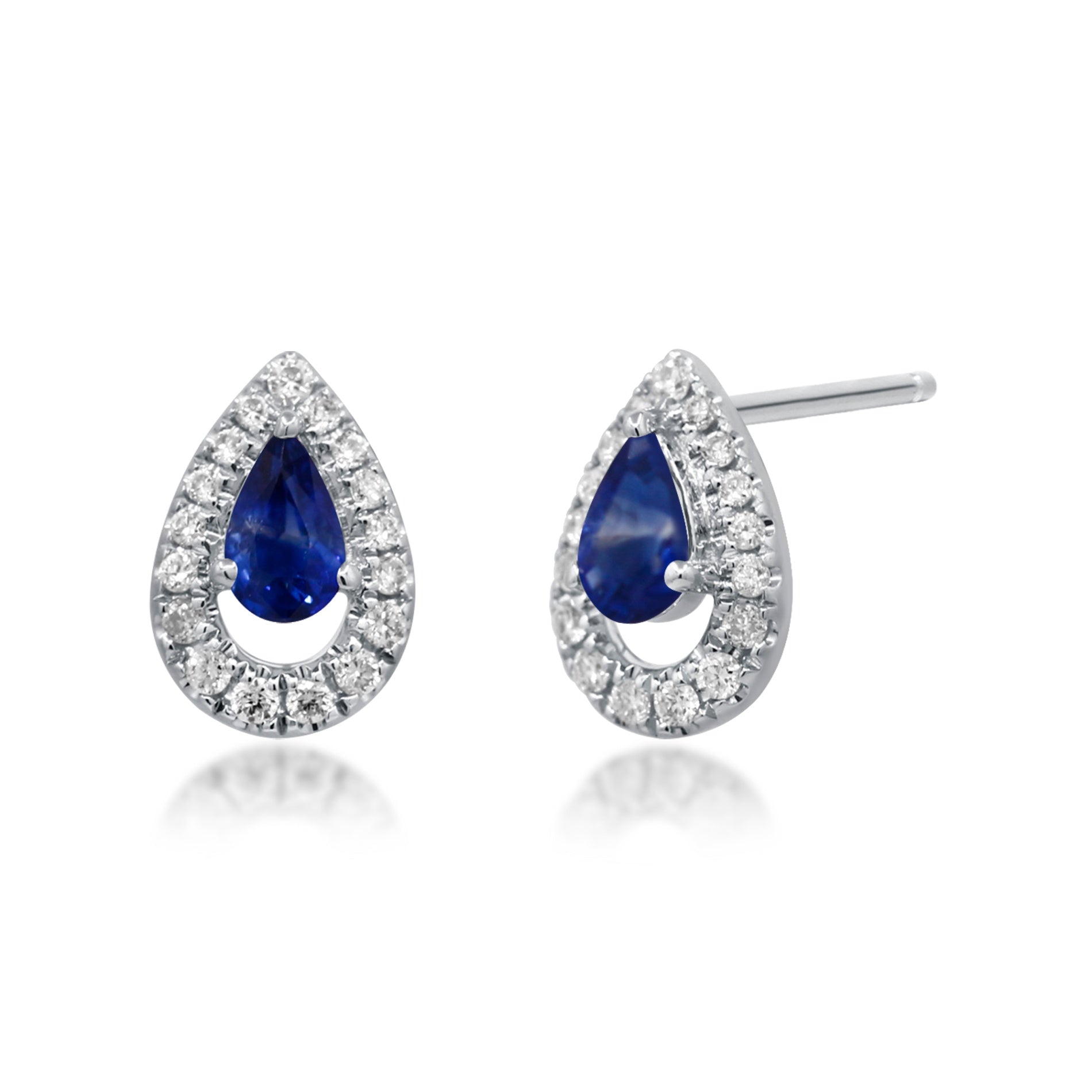 10K White Gold Sapphire and Diamond Pear Shaped Earrings