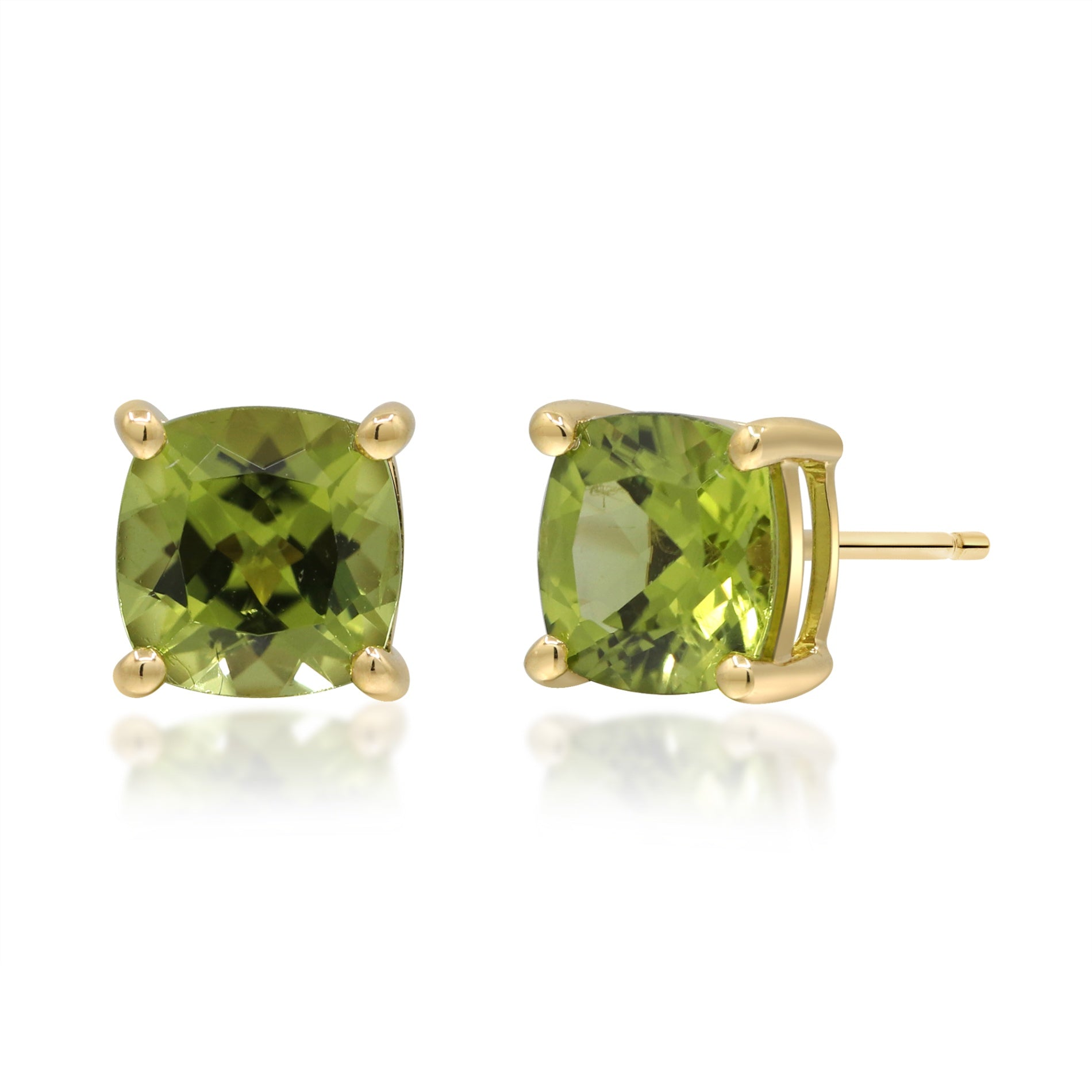 10K Yellow Gold Square Peridot Stud Earrings