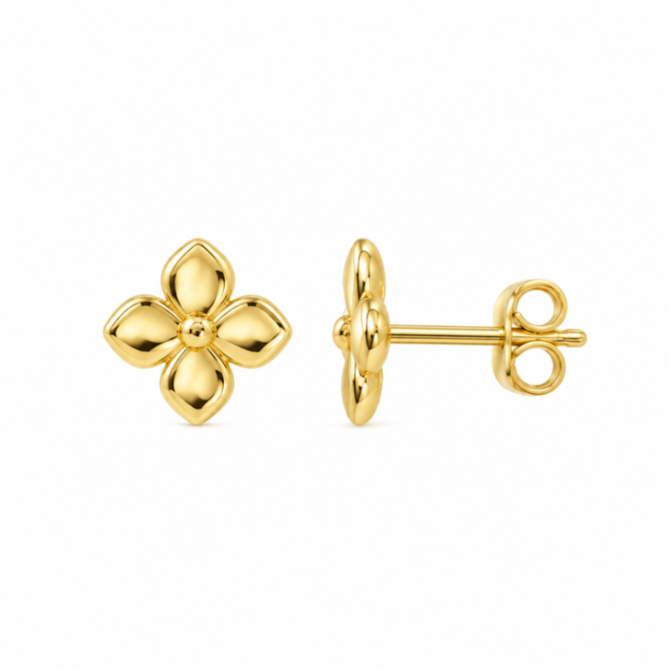 14K Yellow Gold Polished Flower Stud Earrings