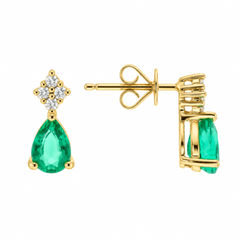 10K Yellow Gold Emerald Earrings with Diamond Accents