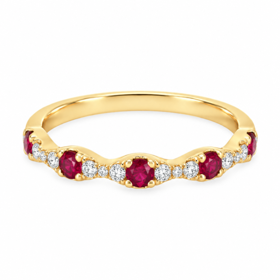 18K Yellow Gold Ruby & Diamond Halfway Band