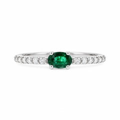 14K White Gold Emerald & Diamond Ring