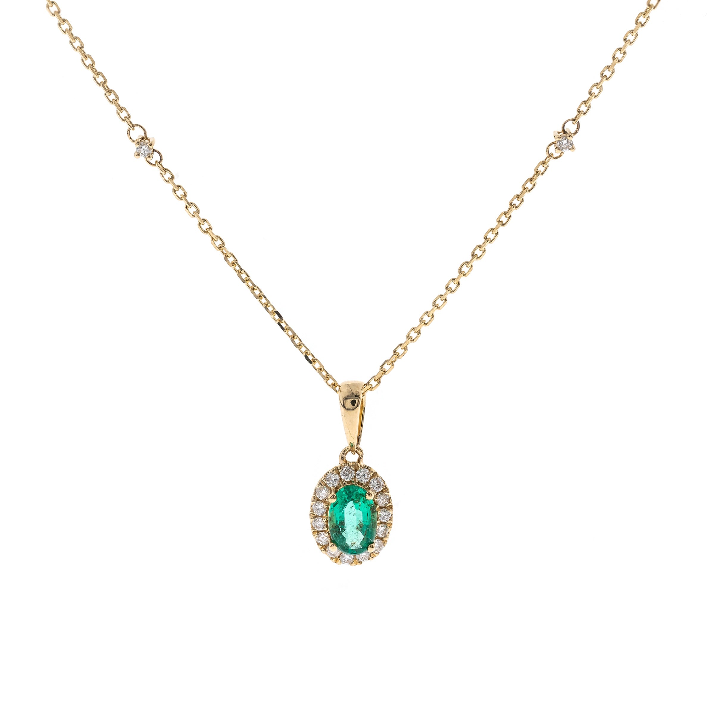 10K Yellow Gold Oval Emerald and Diamond Pendant