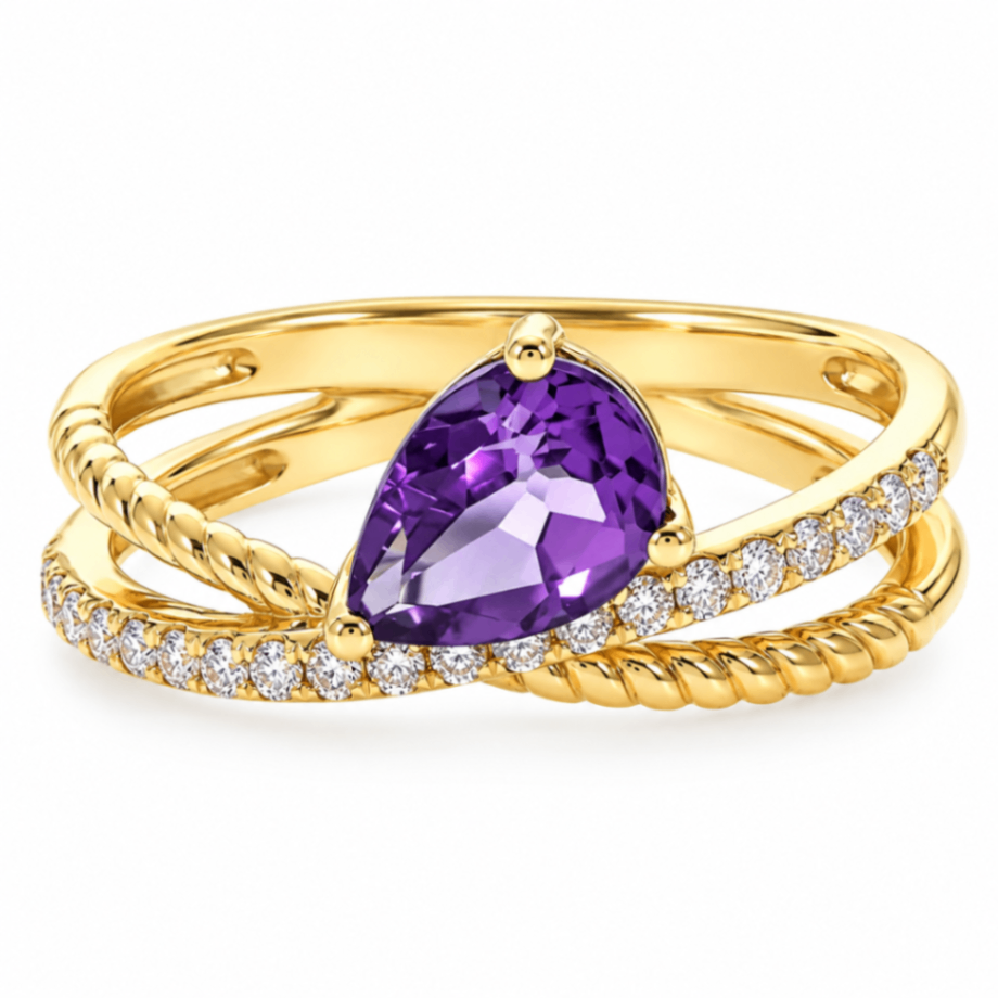 10K Yellow Gold Amethyst Ring with Diamond Accents