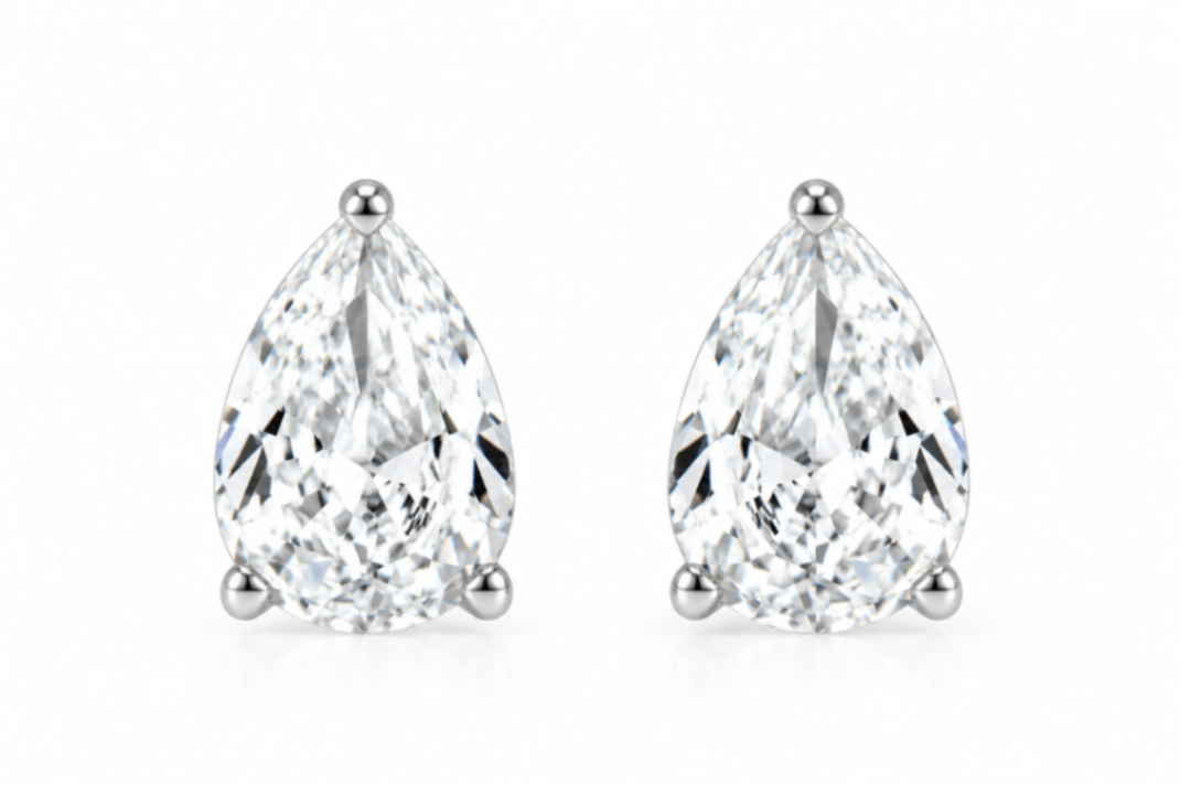 14K White Gold Lab Grown 2ct Pear-Shaped Diamond Stud Earrings