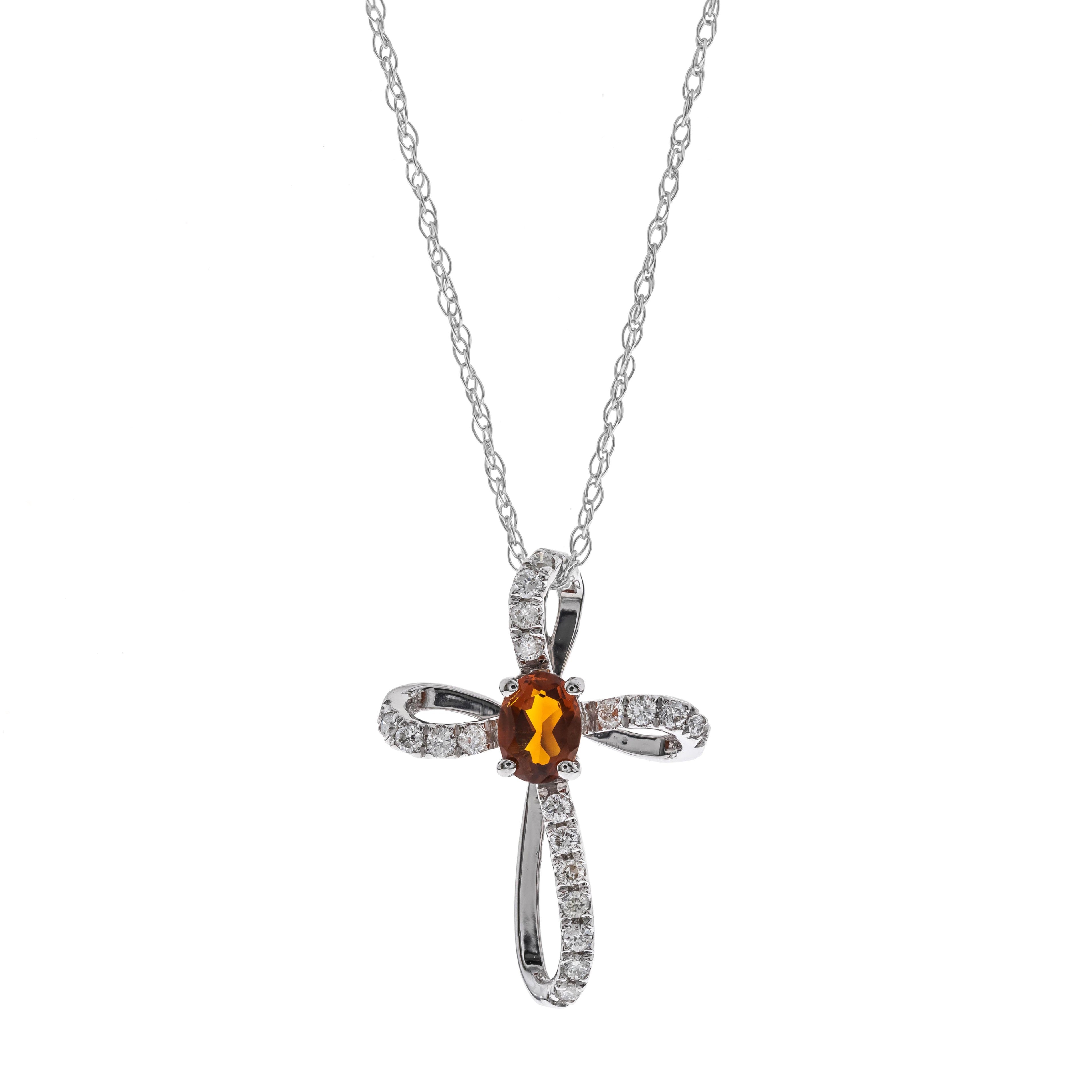 10K White Gold Citrine Cross Pendant
