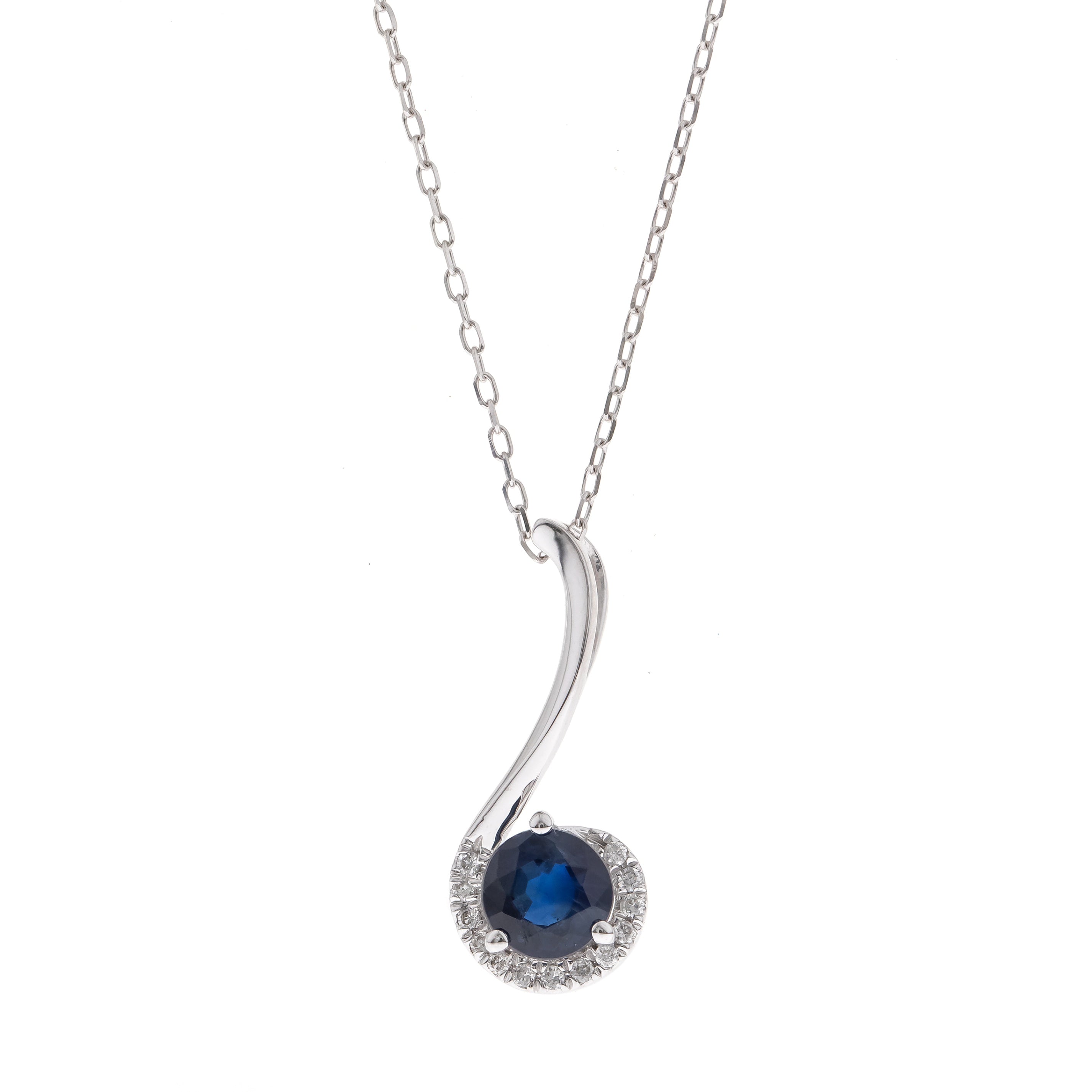 14K White Gold Sapphire and Diamond Pendant