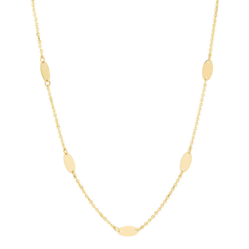 14KYG POL ELOGATED OVAL SATION NECKLACE