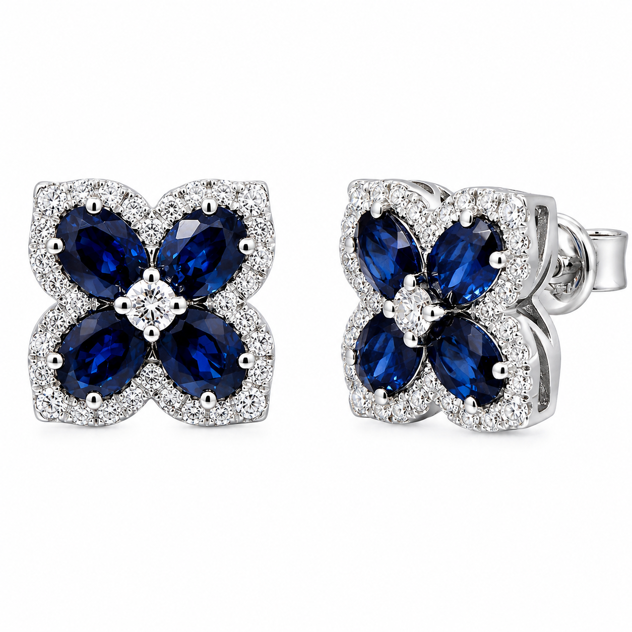 10K White Gold Sapphire and Diamond Stud Earrings